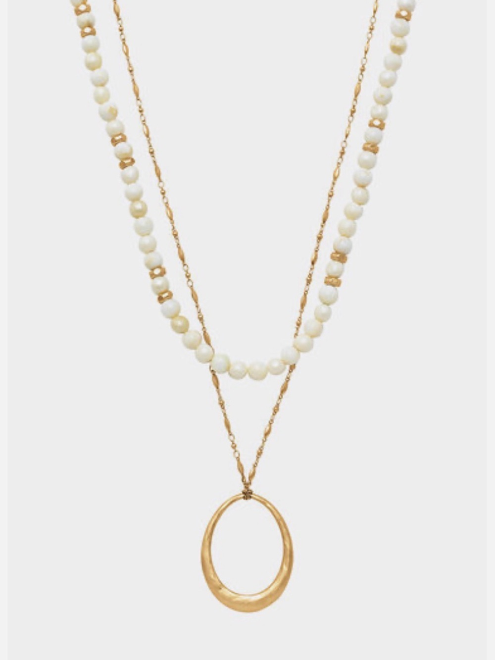 Stella & Dot Gold Natia Layered Necklace with White Beads and Hoop Pendant